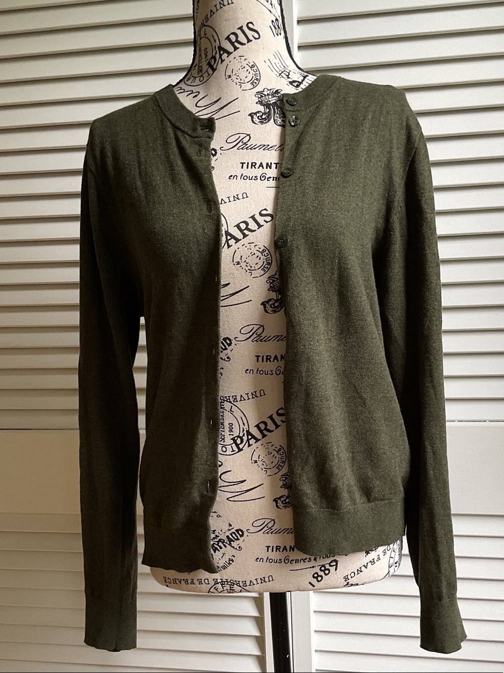 J.Crew Classic Cotton Cardigan Sweater Olive Green Size L